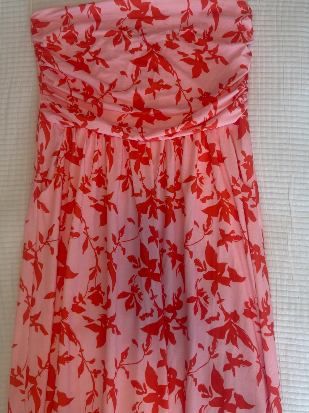 Grace Karin Pink Strapless Maxi Dress with Red Floral Print